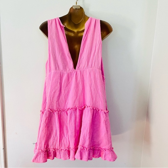Princess Polly boho pink tier Button-Down summer mini Dress coastal chic cut out - Picture 4 of 6